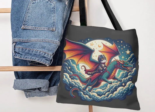 Red Dragon Cat Rider - Adjustable Strap Tote Bag - Bags