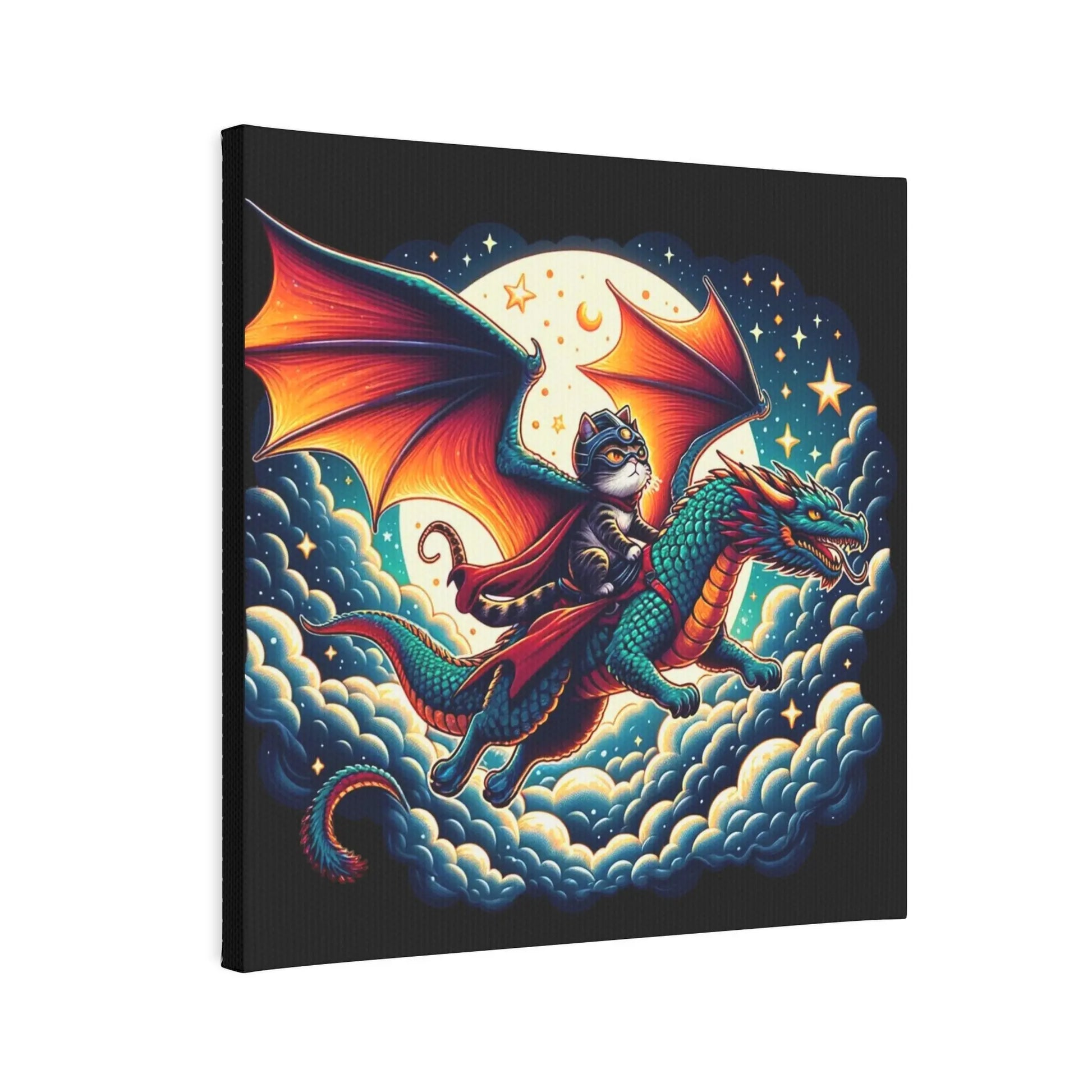 Red Dragon Cat Rider - Wall Art Decor - Canvas