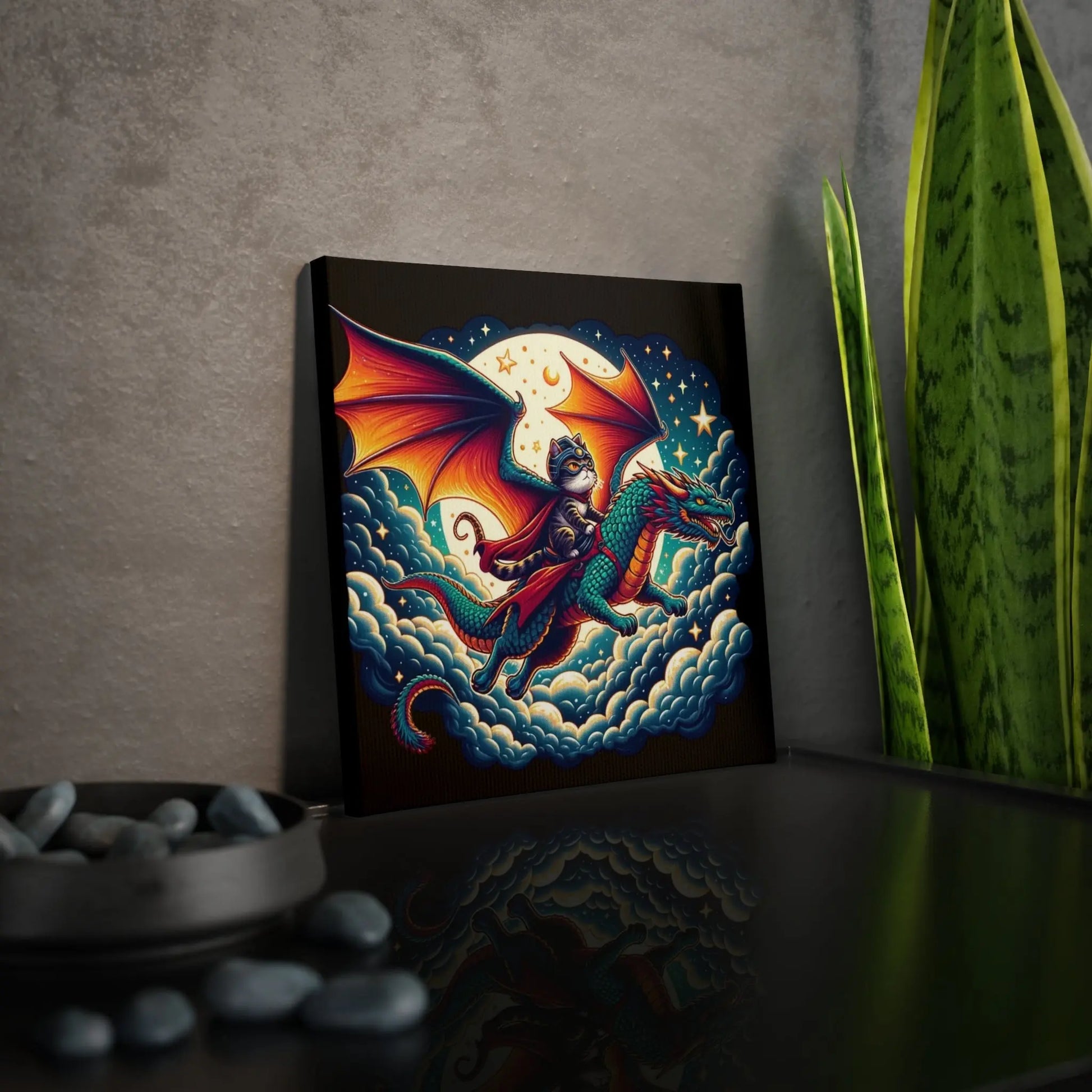 Red Dragon Cat Rider - Wall Art Decor - Canvas