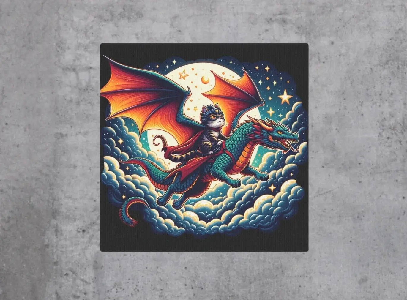 Red Dragon Cat Rider - Wall Art Decor - Canvas