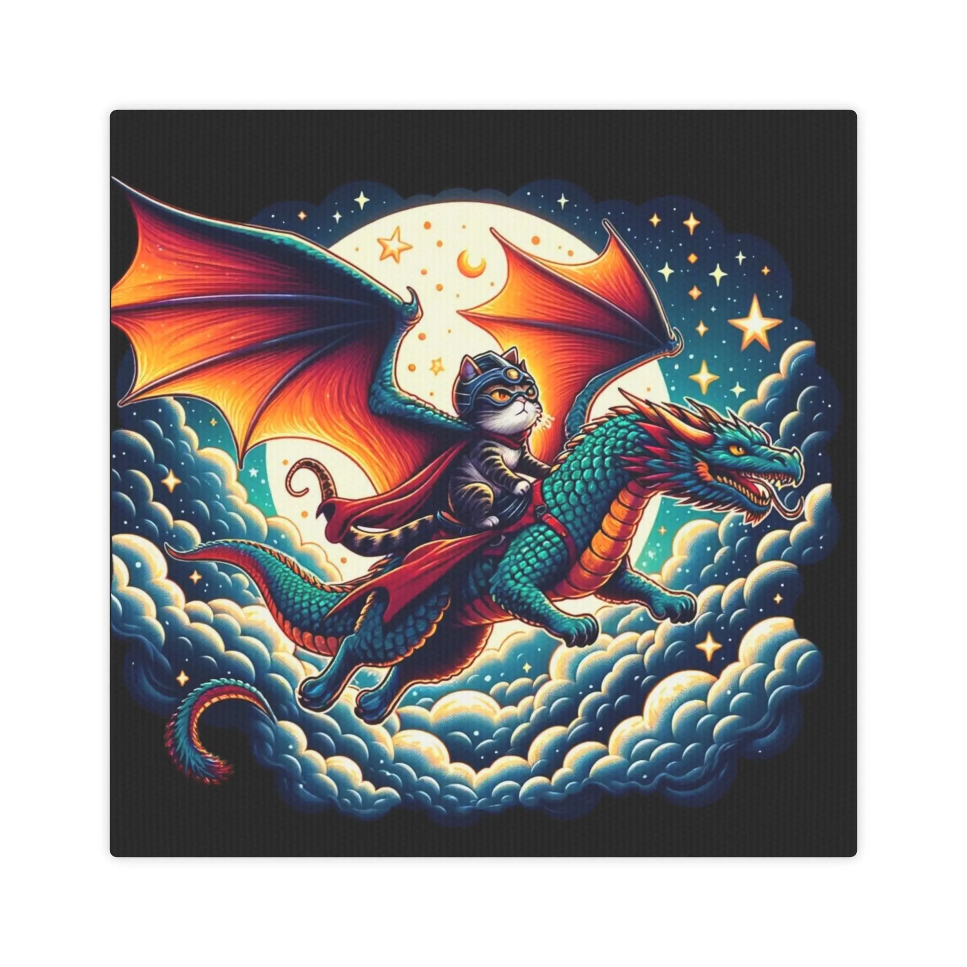 Red Dragon Cat Rider - Wall Art Decor - Canvas