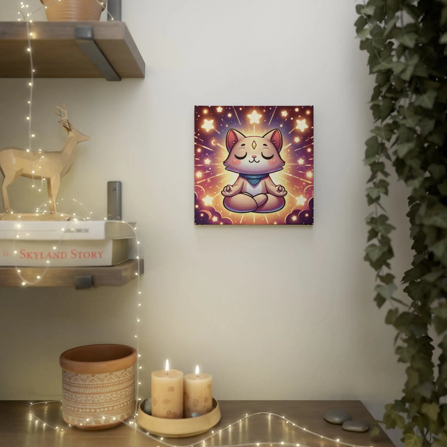 Star Cat Meditation - Wall Art Decor - Canvas