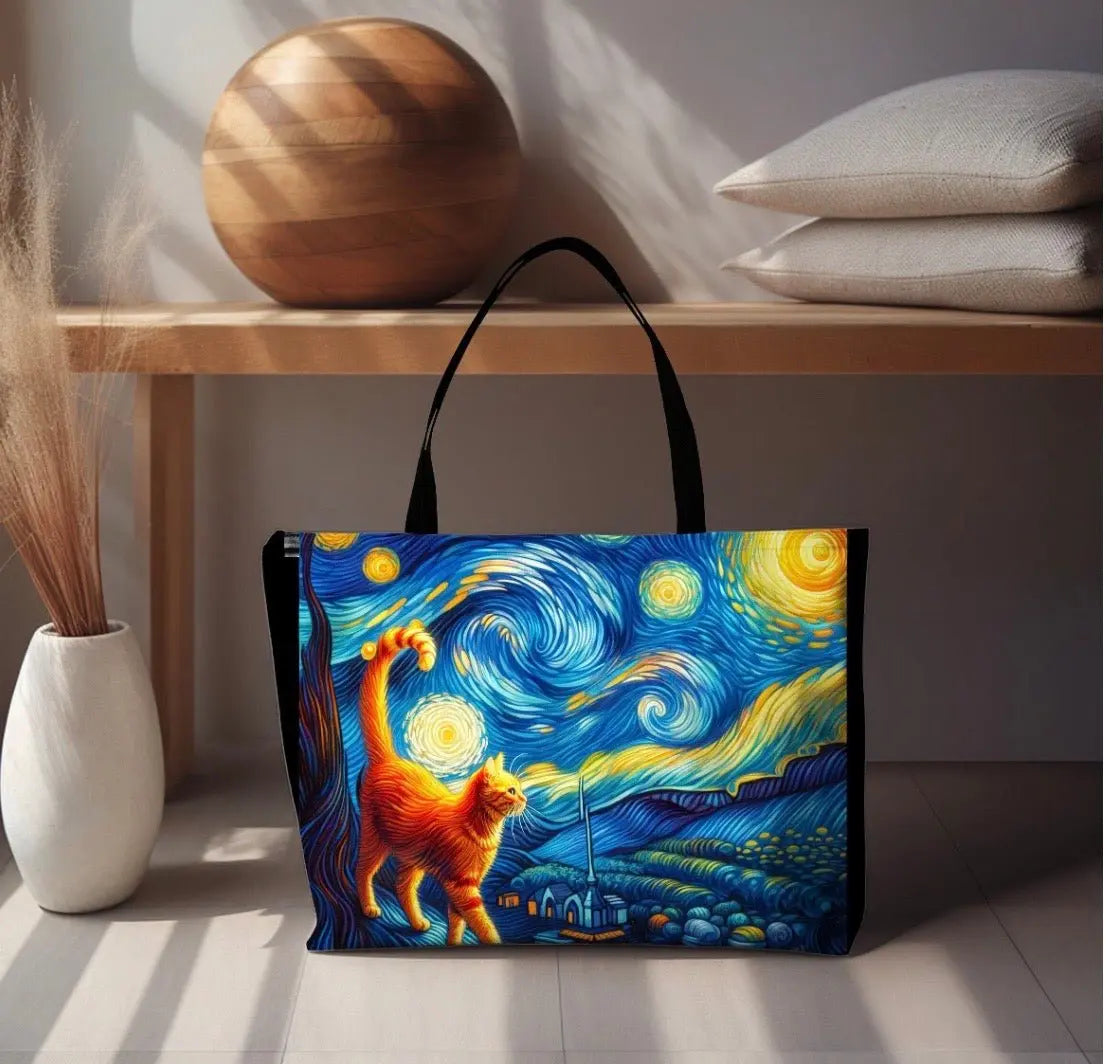 Starry Night Orange Cat - Weekender Tote Bag - Bags