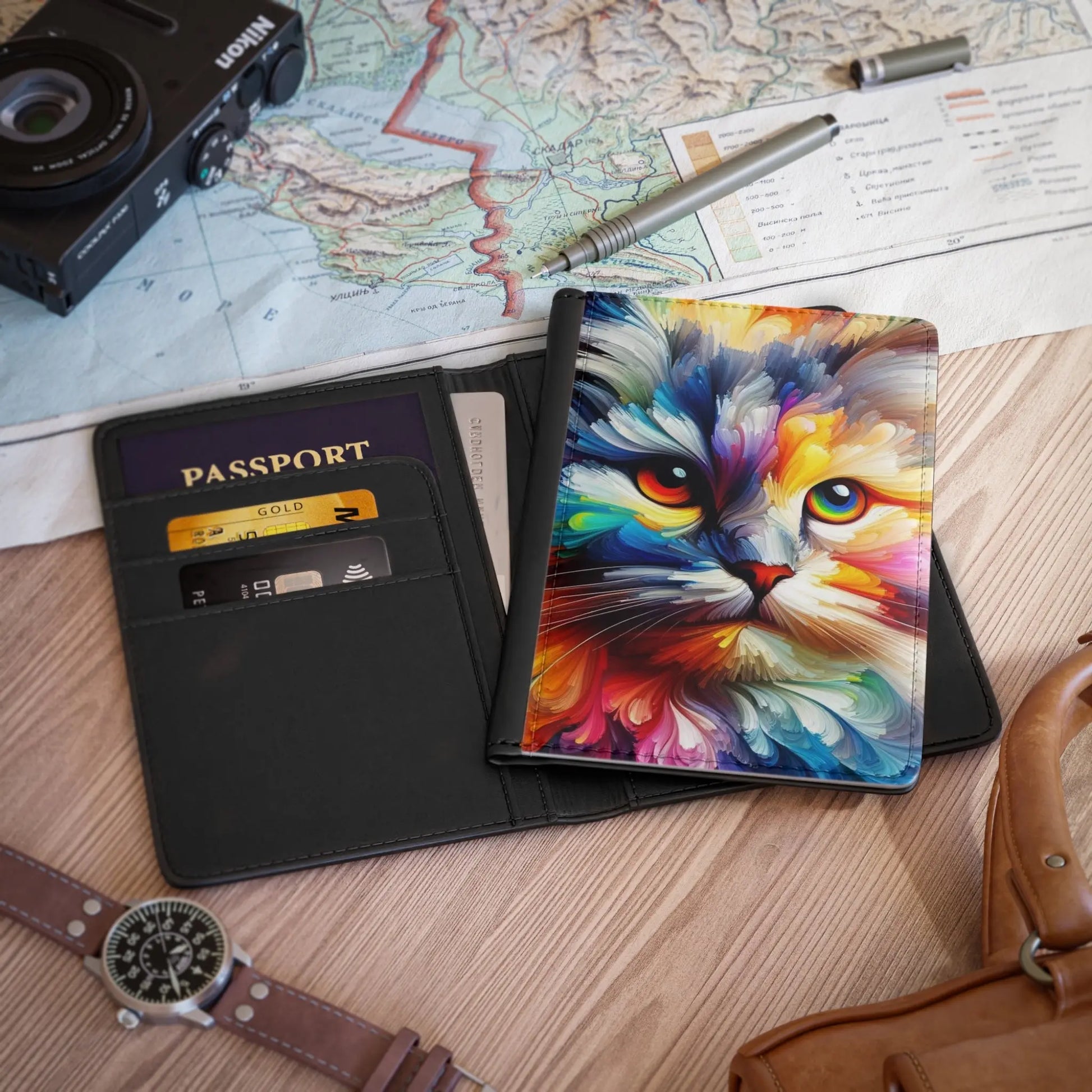 Watercolor Abstract Cat - Passport Cover - Accessories