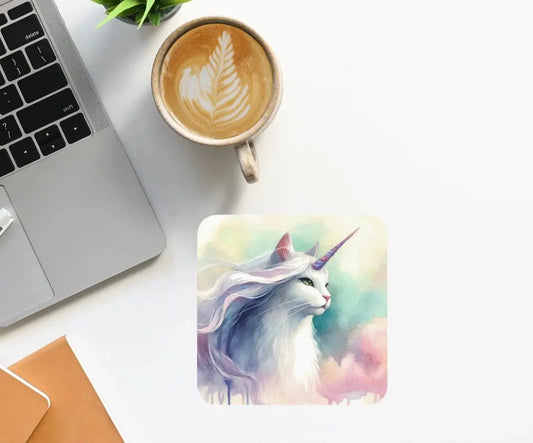 Watercolor Catercorn - Cat Unicorn - Cat Lover - Coaster - Home Decor