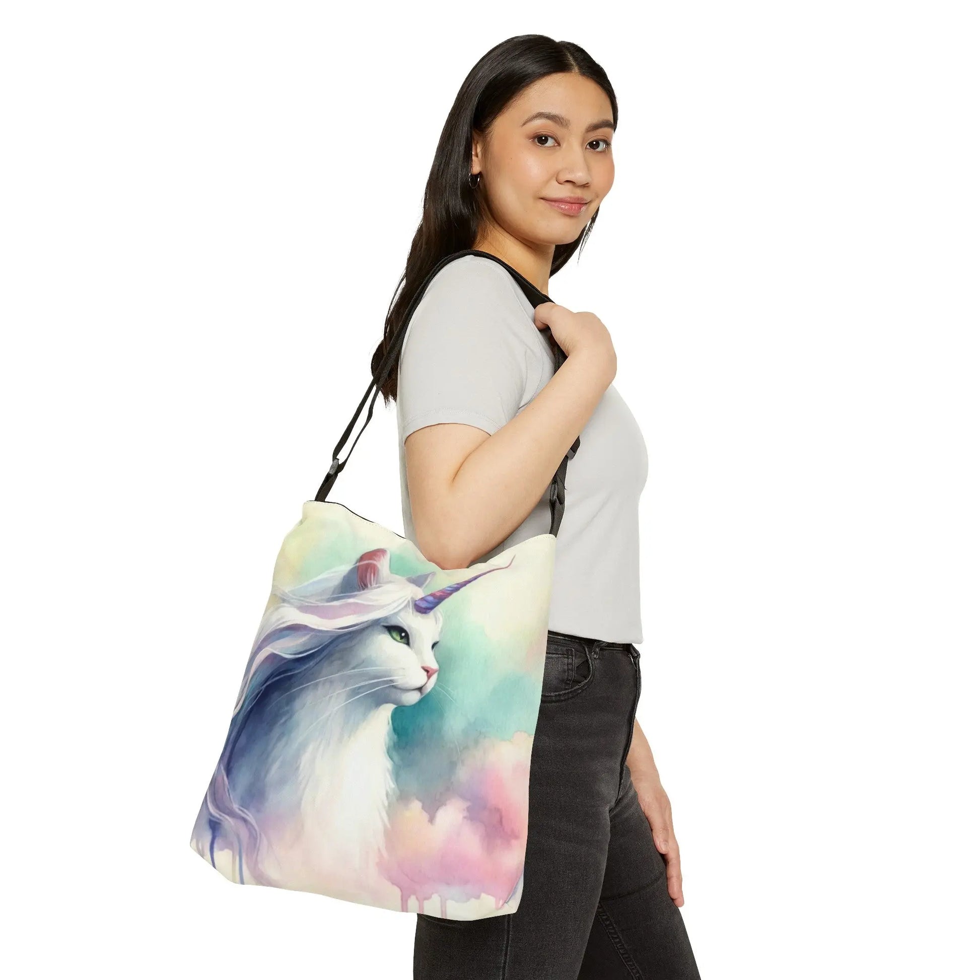 Watercolor Caticorn - Cat Unicorn - Adjustable Strap -Two Sizes - Tote Bag - Bags