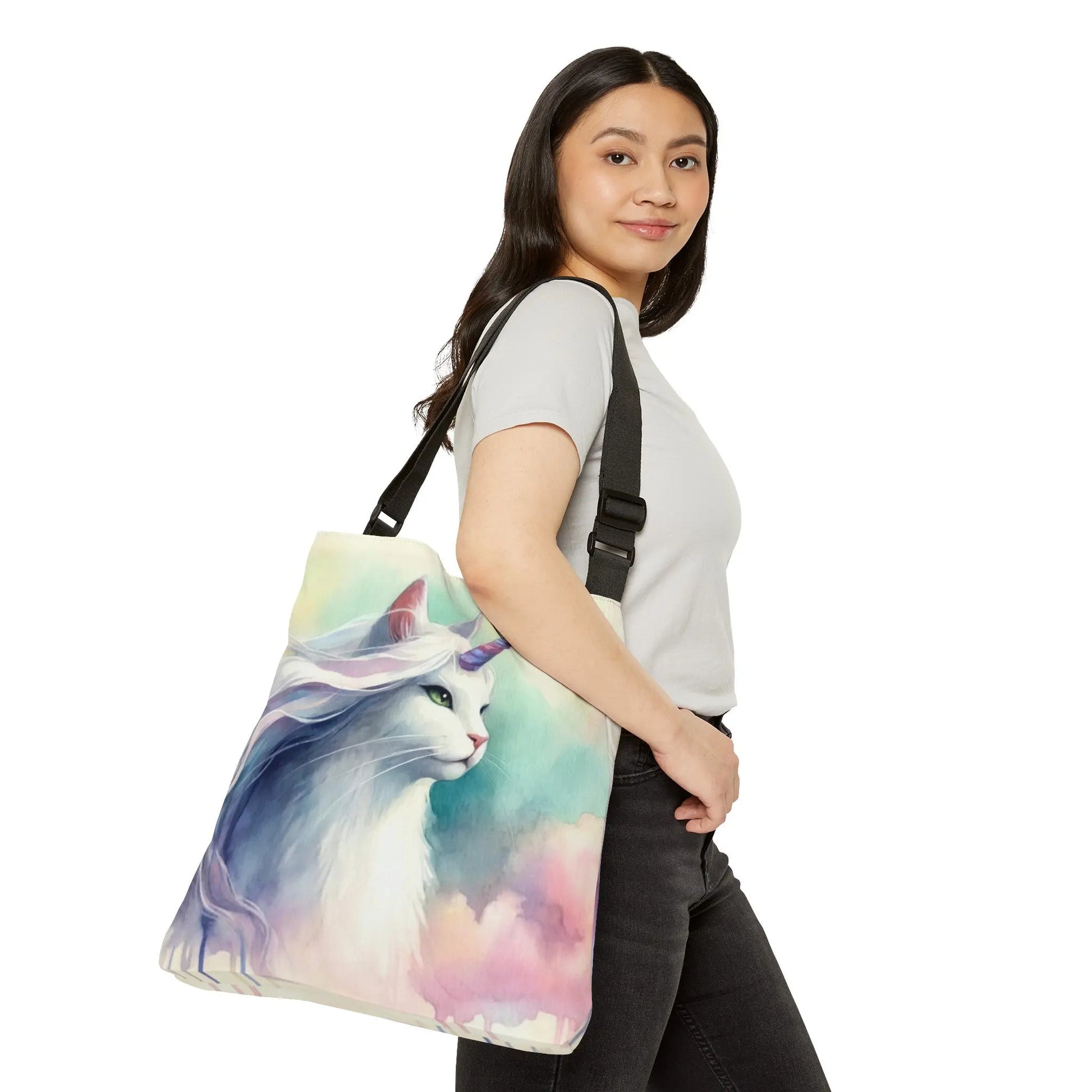 Watercolor Caticorn - Cat Unicorn - Adjustable Strap -Two Sizes - Tote Bag - Bags