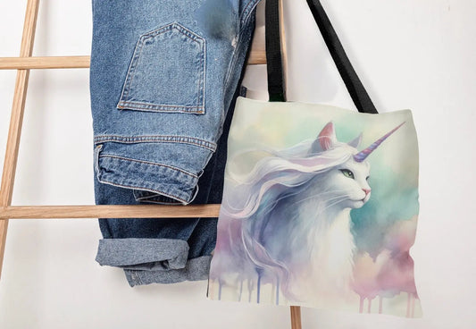 Watercolor Caticorn - Cat Unicorn - Adjustable Strap -Two Sizes - Tote Bag - Bags