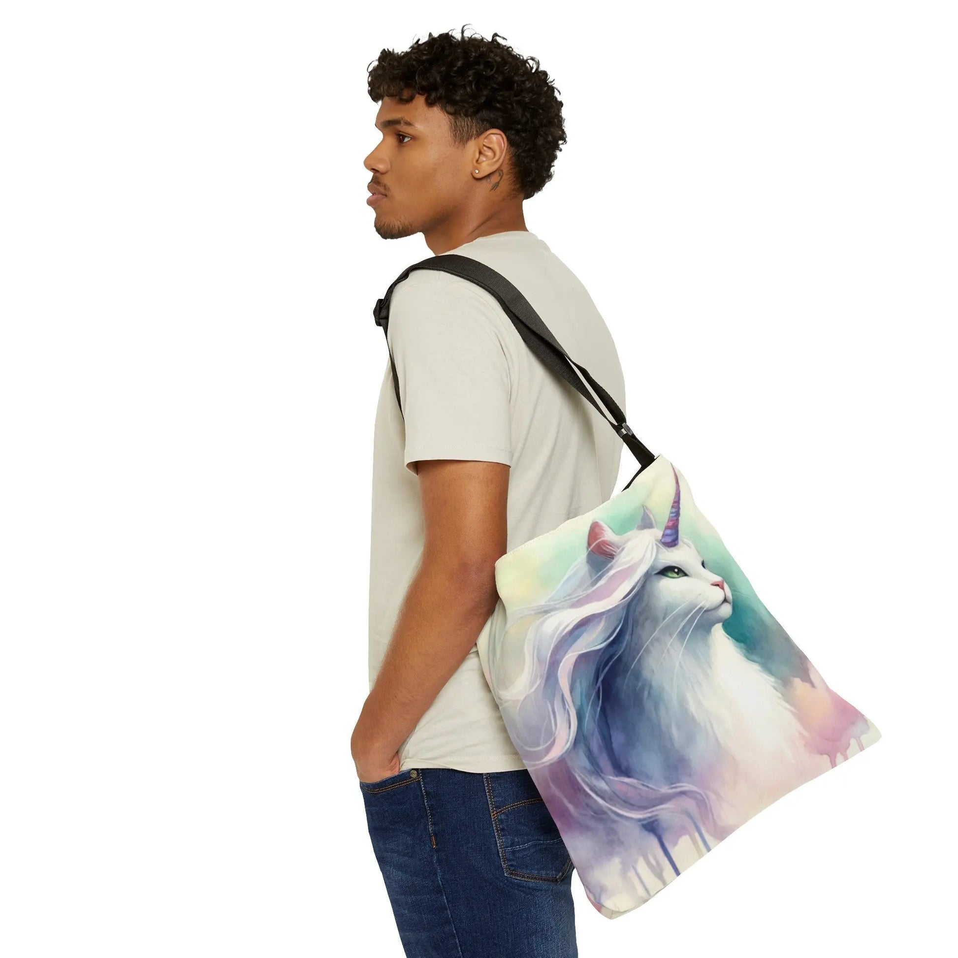 Watercolor Caticorn - Cat Unicorn - Adjustable Strap -Two Sizes - Tote Bag - Bags