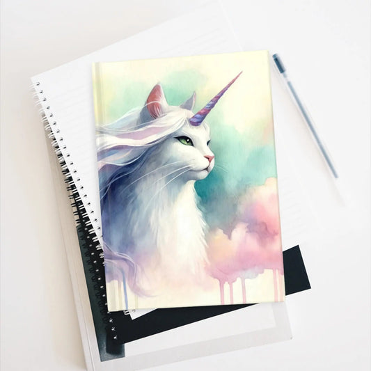 Watercolor Caticorn - Cat Unicorn - Blank Journal - Hard Cover Notebook - Purple - Paper products