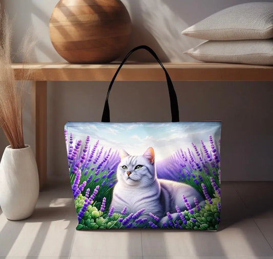 White Cat Lavender Fields - Weekender Tote Bag - Bags