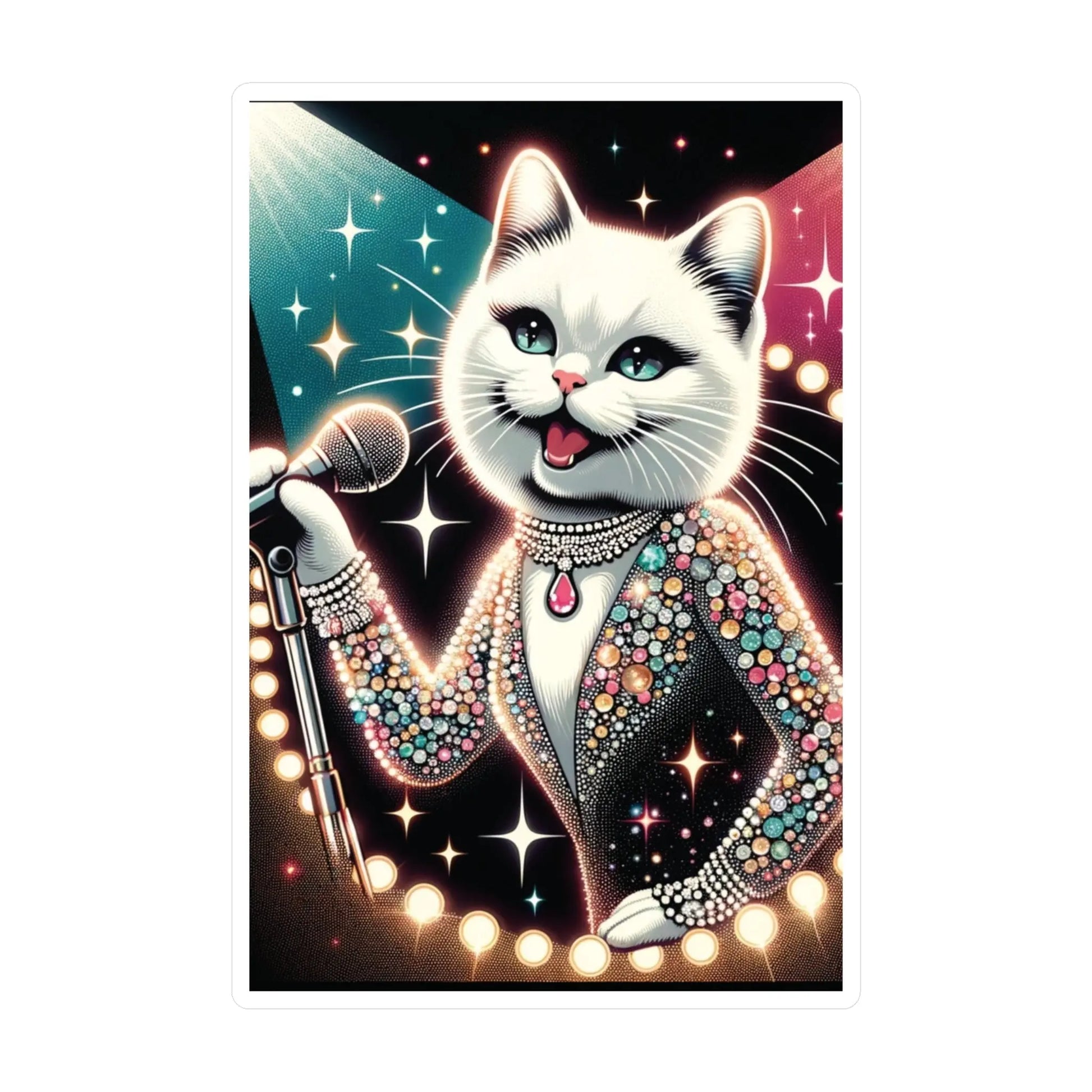 White Cat Singer Sticker - Cat Kiss-Cut Vinyl Decal - Sticker - Paper products