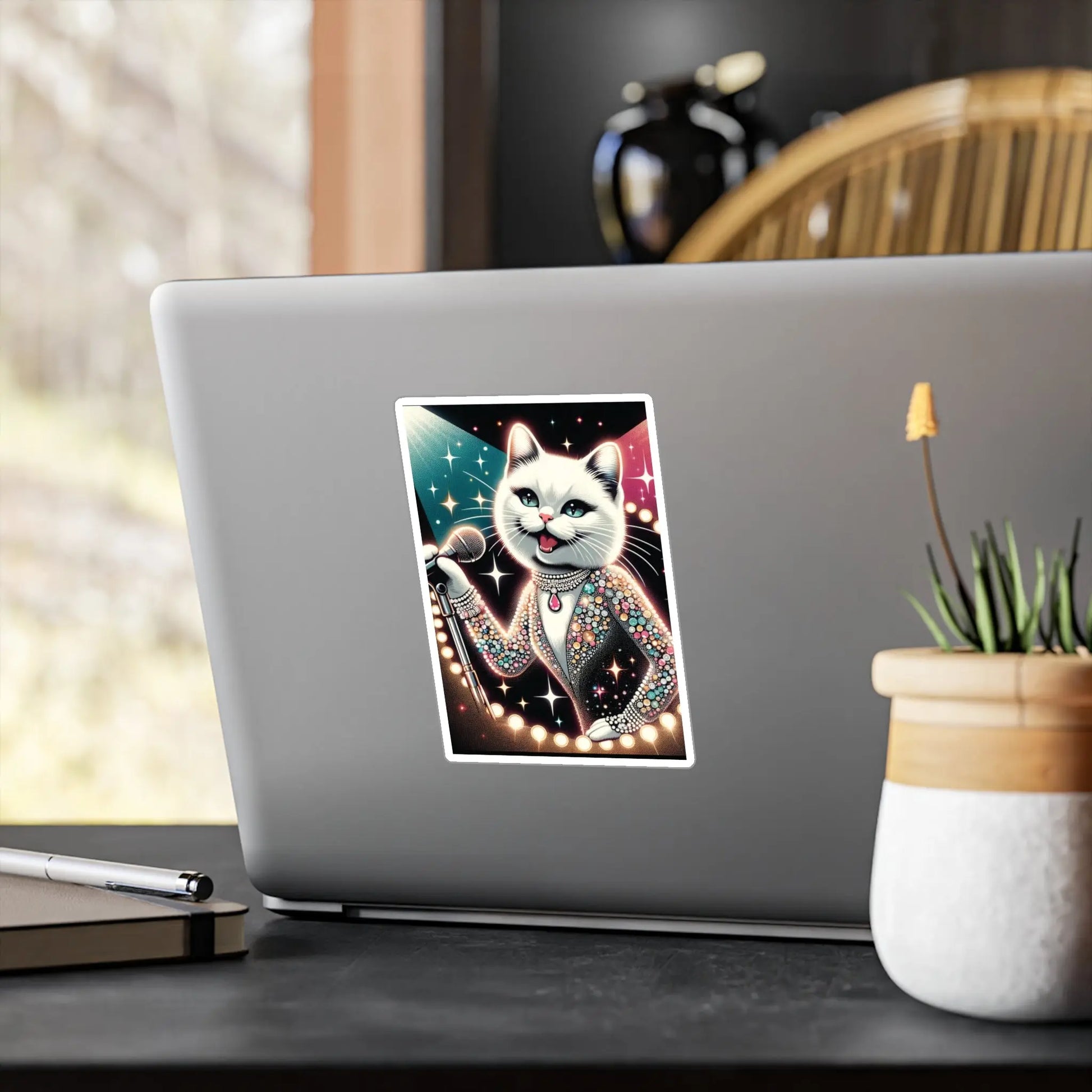 White Cat Singer Sticker - Cat Kiss-Cut Vinyl Decal - Sticker - Paper products