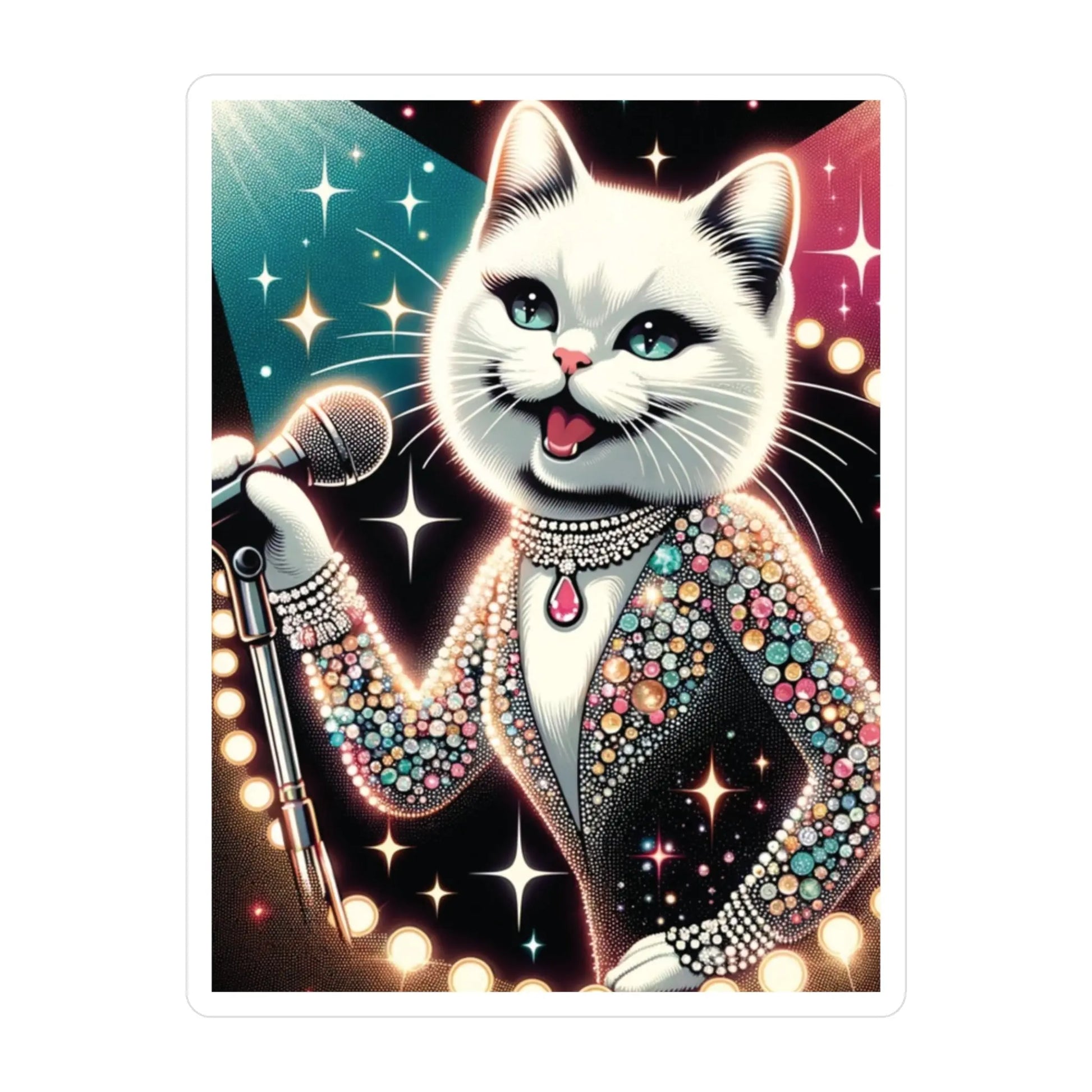 White Cat Singer Sticker - Cat Kiss-Cut Vinyl Decal - Sticker - Paper products